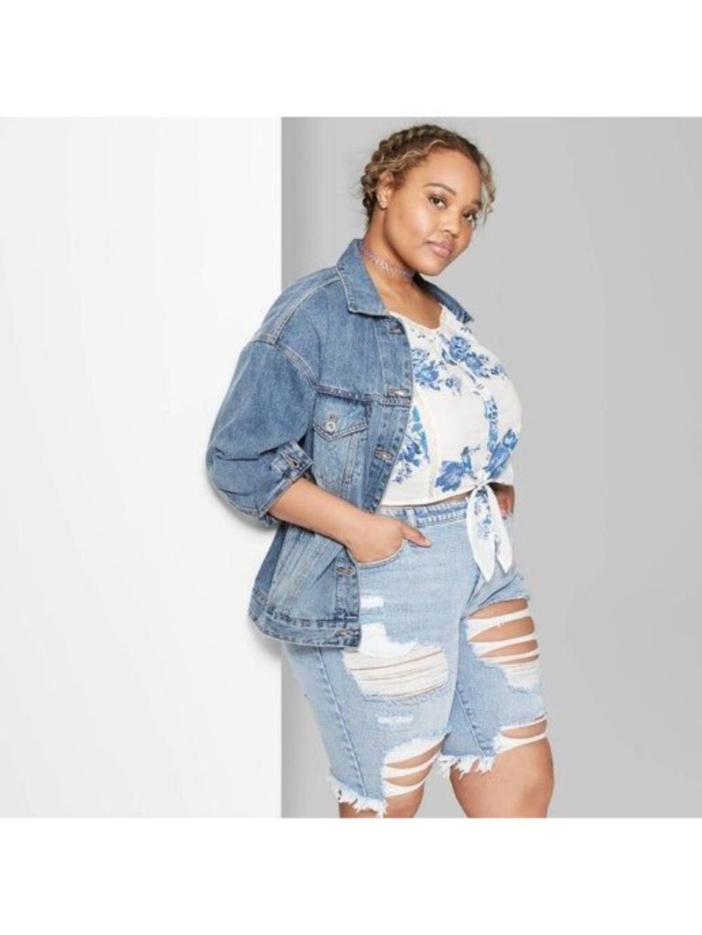 Womens Plus Size Distressed Denim Shorts Size 14W